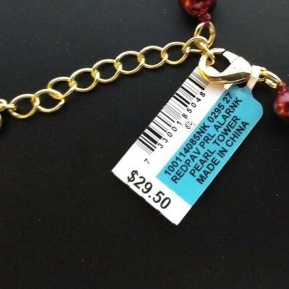 Necklace Charter Club Burgundy Red Faux Pearl Gold + Crystals 17-19" NWT M331 - Picture 4 of 5